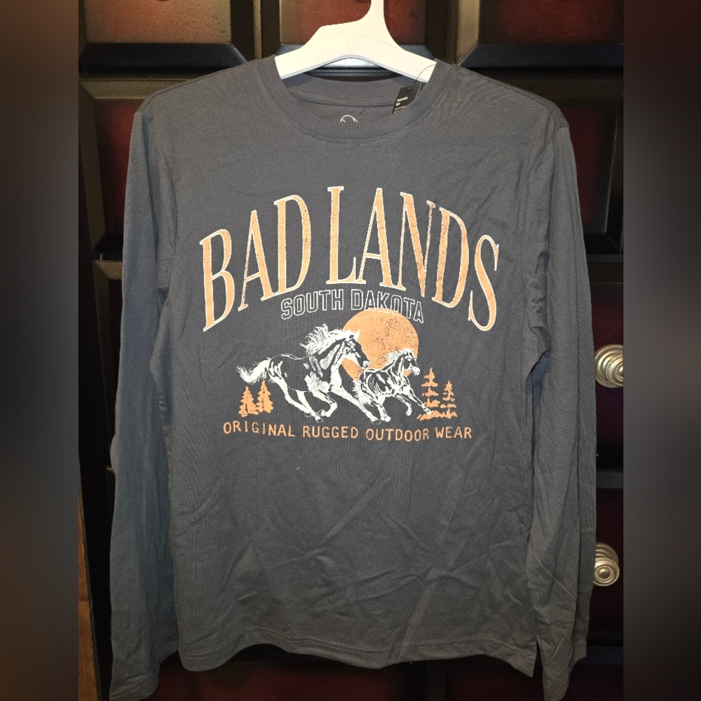 Original Use Gray Long Sleeve Tee with Bad Lands Graphic